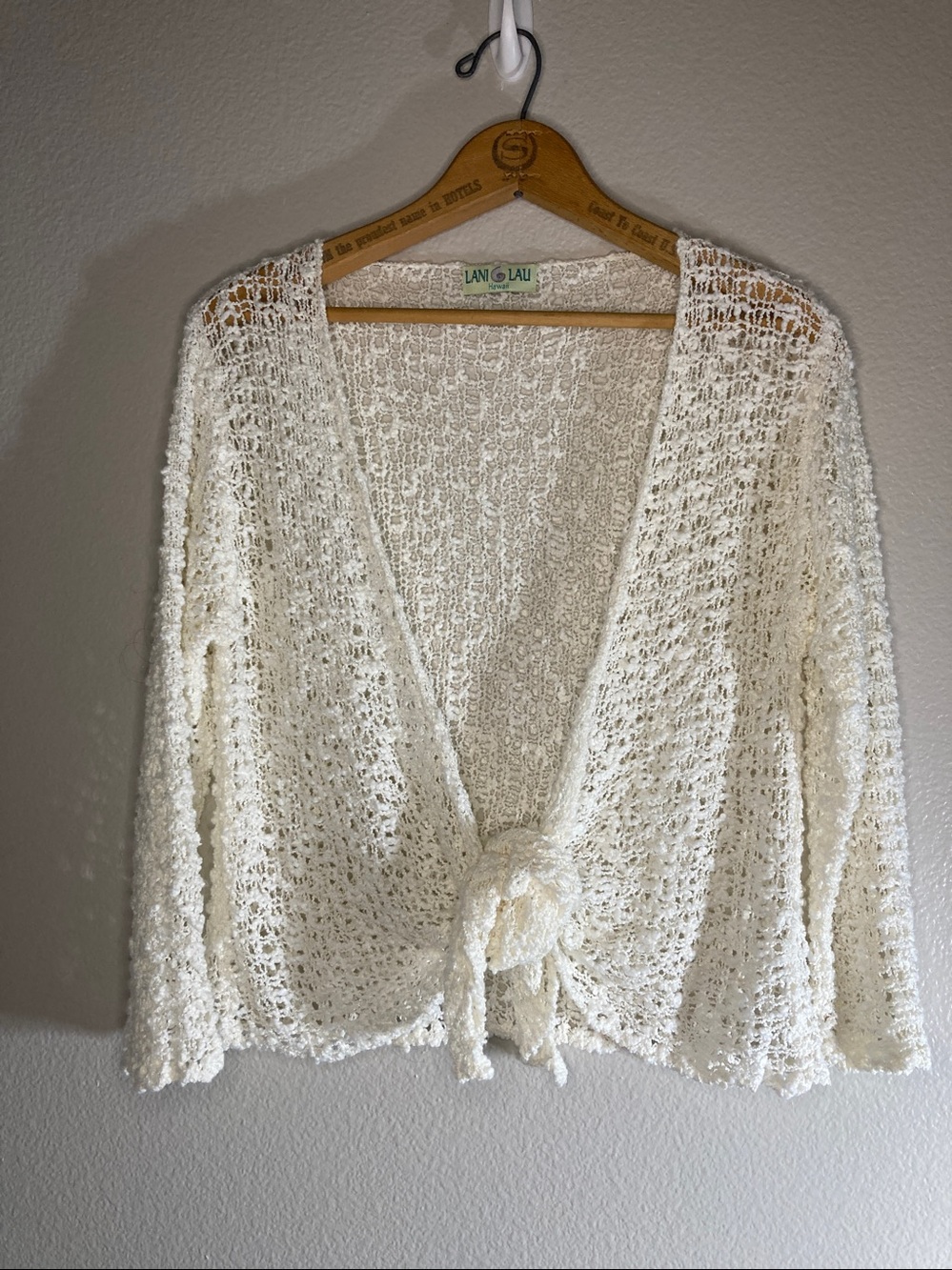 Lani lau Hawaii Open knit tie front relaxed cardigan beach cover up boho sz est